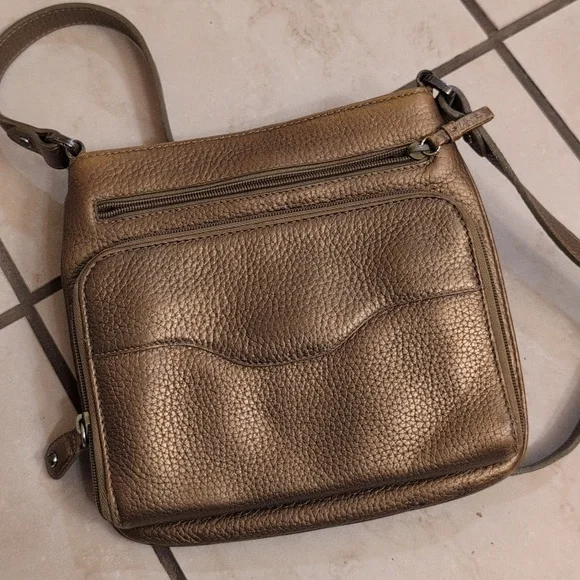Brighton Crossbody Bag Purse Mila's Heart Antique Metallic Gold Pebble Leather - Picture 4 of 15